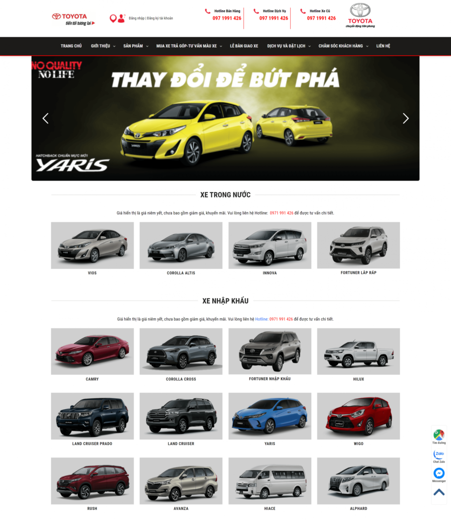 Giao diện website ô tô Toyota