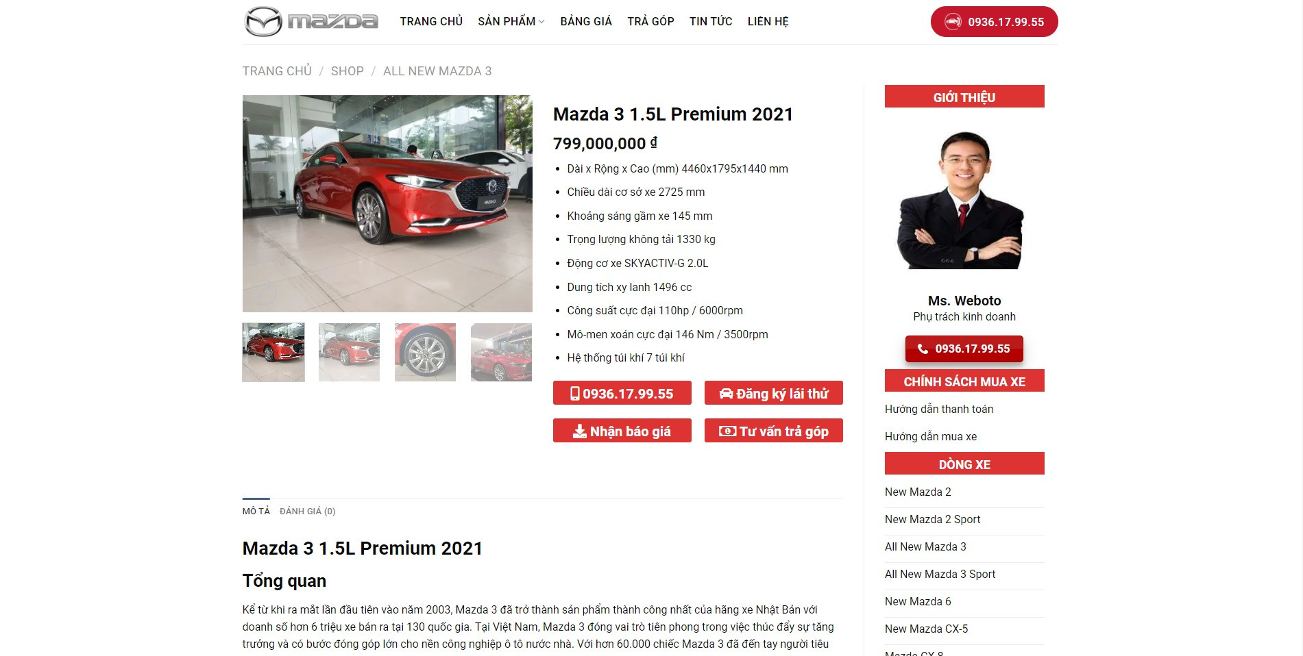 Trang Chi Tiết Sản Phẩm Mazda 3 Của Website Ô Tô Mazda