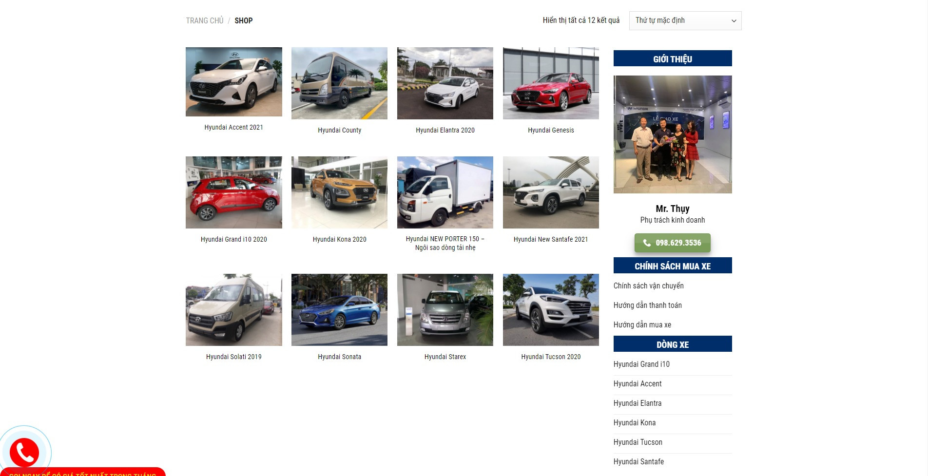 Trang Sản Phẩm Website Ô Tô Hyundai Phạm Văn Đồng