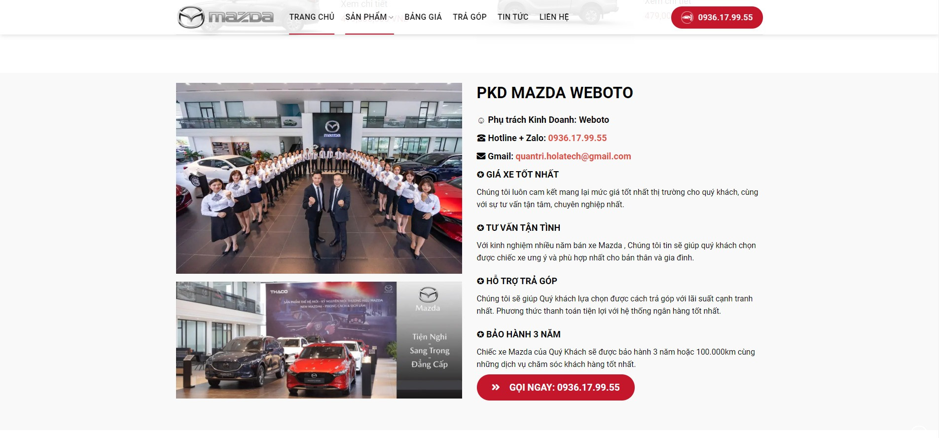 Phần Giới Thiệu Về Website Ô Tô Mazda Ở Trang Chủ