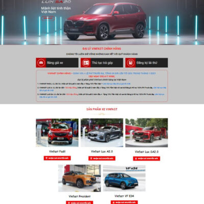 Giao diện trang chủ website bán xe ô tô Vinfast