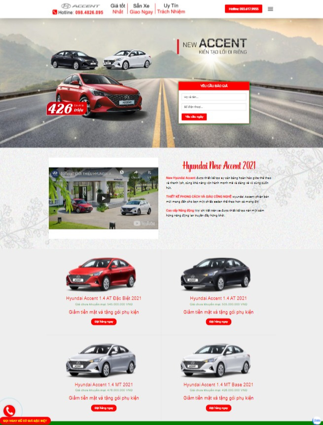 Giao Diện Trang Chủ Website Bán Xe Ô Tô Hyundai